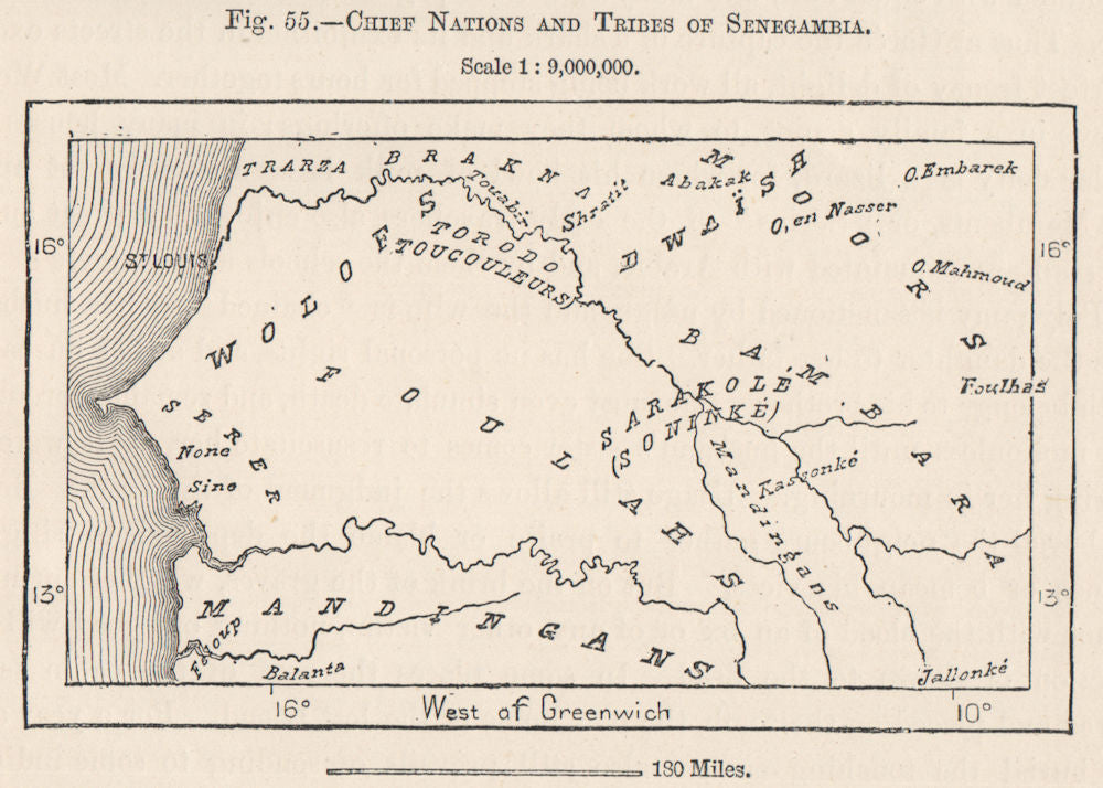 Chief Nations and Tribes of Senegambia. Senegal Gambia 1885 old antique map